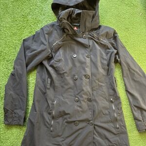 Columbia Jacket Womens Large Black Omni Tech Waterproof Long Trench Coat Hooded